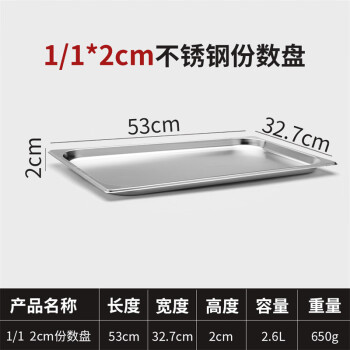 竹小白不銹鋼盆長方形份數盆盛菜盆奶茶盒子【加厚 1/1盆 高2cm 無蓋】